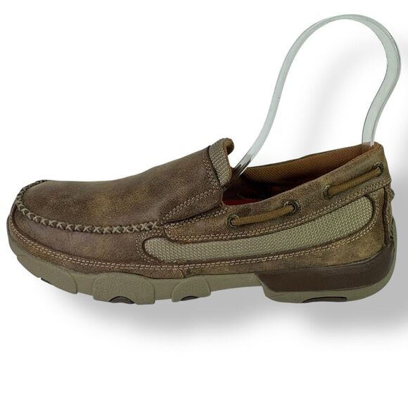 Twisted X Slip On Driving Moc Loafer Casual Bomber Brown Tan Leather Men’s 9 M - Picture 12 of 14